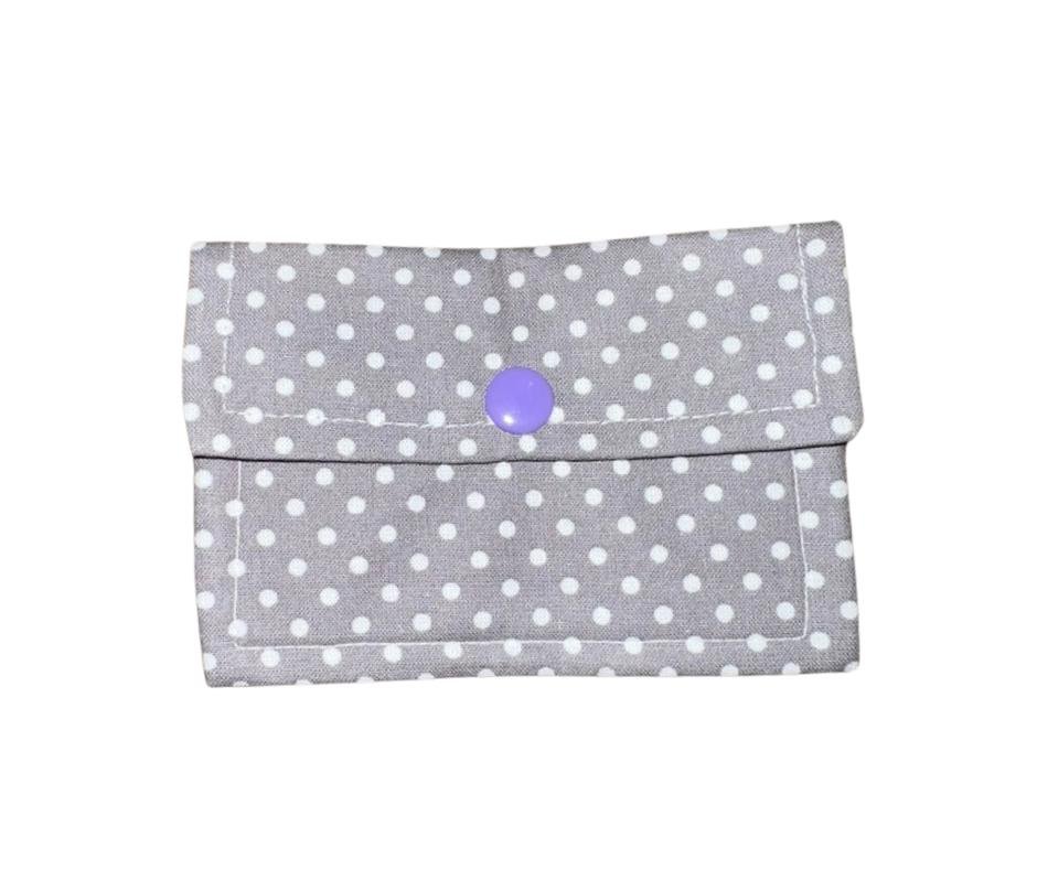 Gray Polka Dot Hand Sewn Fabric Wallet