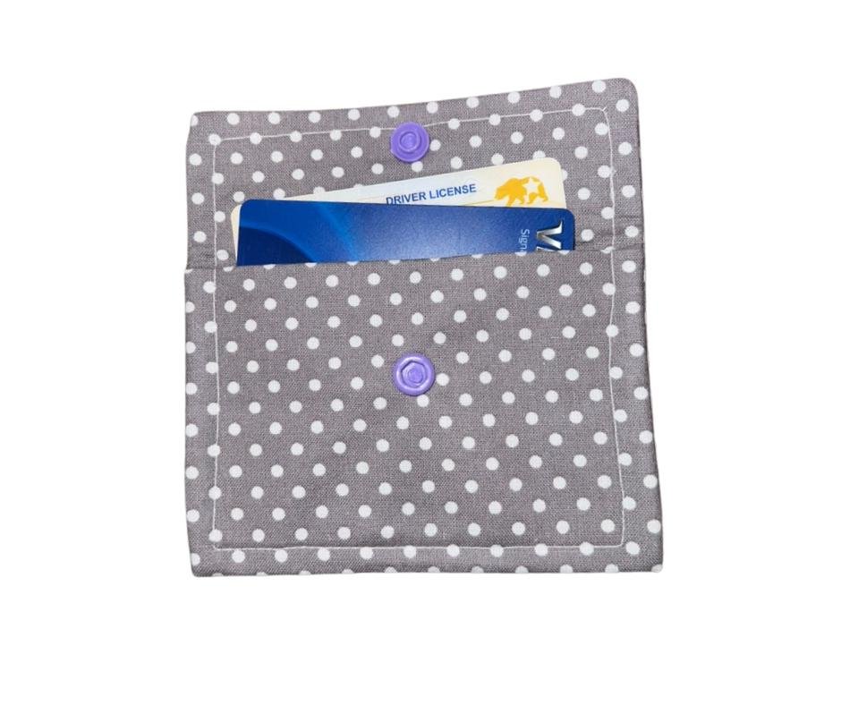 Gray Polka Dot Hand Sewn Fabric Wallet - Image 4